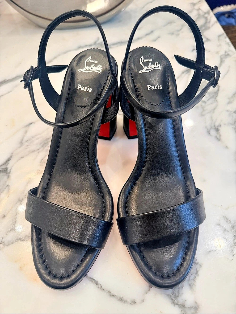 Christian Louboutin Miss Jane 85 Block Heel Sandal Black & Red Heels